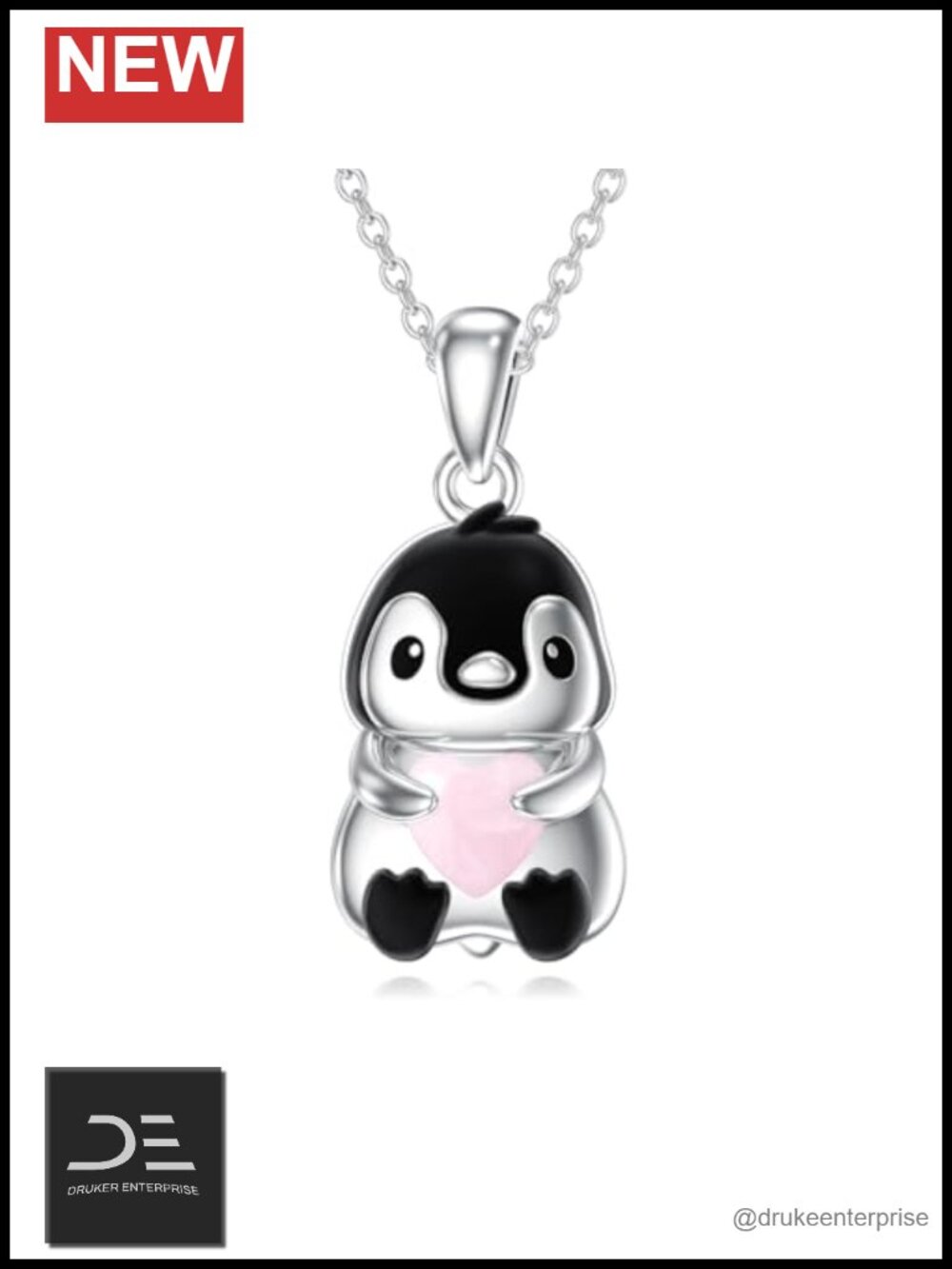 Sterling Silver Rose Quartz Penguin Pendant Necklace 18in Extender Women